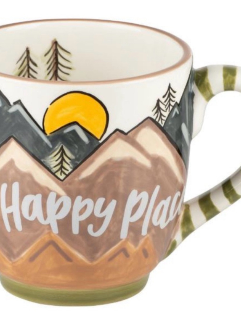 Hand-Painted Mountain Ceramic Mug in Brown - 'Happy Place'